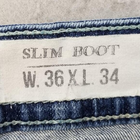 TK Axel Jeans Mens 36x34 Blue Slim Boot Light Wash Denim Embroidered Pockets - Picture 14 of 15